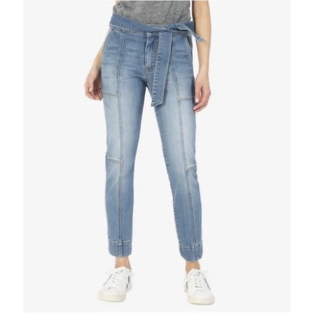 Kut from the Kloth Jeans Reese Tie Waist High Rise Ankle Straight Denim‎ Size 14